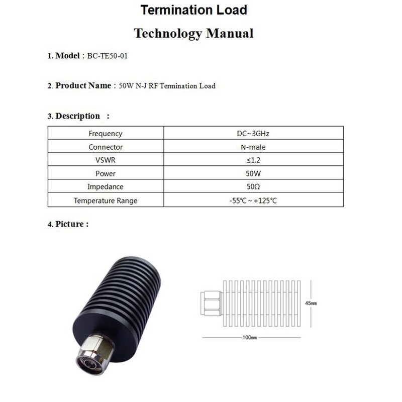 BECEN 50W N Male Connector Dummy Load,Termination Load