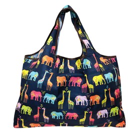 Wrapables Durable and Large Nylon Reusable Shopping Bag (Elephants & Giraffes)
