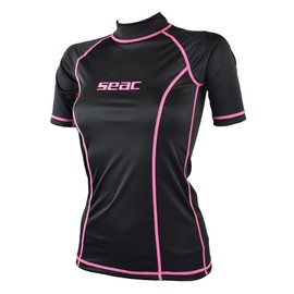SEAC Women's Lady's Rash Guard T Black, Short Sleeve, Sun Protection 97.5%, L