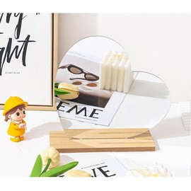 Funny live Aesthetic Room Decor Desk Mirror, Irregular Acrylic Mirrors with Wooden Stand for Living Room, Office, Locker, Vanity, Bedroom, Wall Eclectic Decor (Acrylic Loving Mirror)