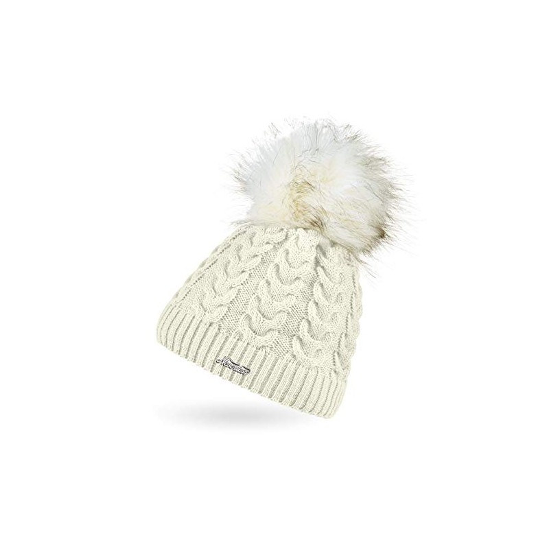Neverless® Ladies Knitted Hat Lined Fur Bobble Faux Fur Bobble