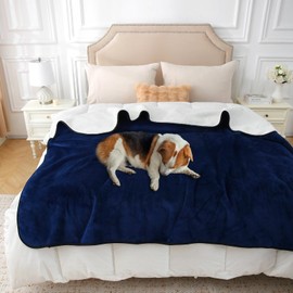 MERRYLIFE Waterproof Throw Blanket for Bed Couch Reversible Absorbent Spills Stain Leak Proof Dog Liquid Pee Proof Bed Furniture Protector (Navy, 60"*80")