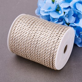 Elecrelive 18 Yards Twisted Satin Nylon Cord Silk Rope 5mm Twisted Cord Trim String for Macrame Bracelets Curtain Home Christmas Ornament, Blanched Almond