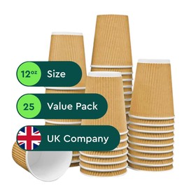 Eco Planet Disposables - 12 oz Triple Walled Squat Compostable Ripple Paper Cups (Pack of 25) Perfect for hot or Cold Takeaway Drinks - Fully compostable