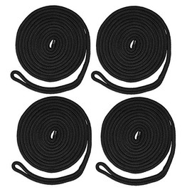 NovelBee 4 Pack of 3/8 Inch x 20 Feet Double Braid Nylon Dockline,Mooring Rope Dock Line,Working Load Limit 660 lbs,Breaking Strength 3,300 lbs (4pcs,Black)