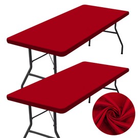 homing 2 Pack Rectangle Table Cloth, Elastic Fitted Fabric Tablecloth Fits for 6 Foot Folding Tables, Washable Table Cover for Picnic, Camping, Indoor & Outdoor (Red, 30" x 72")