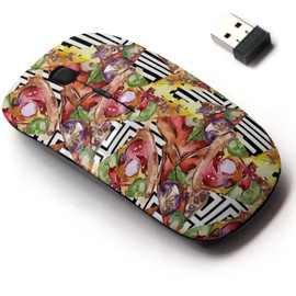 2.4G Wireless Mouse with Cute Pattern Design for All Laptops and Desktops with Nano Receiver - Fast Food Itallian Pizza Watercolor
