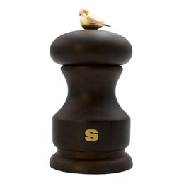 Bisetti Bird Walnut Stained Beechwood Salt Mill With Adjustable Grinder, 11 cm / 4.33 Inch