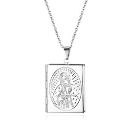 Cupimatch Photo Pendant Locket for Opening: Square Chain Pictures Photo Pendant Rectangular Chain Women's Amulet Necklace with 45 cm Chain, Stainless Steel