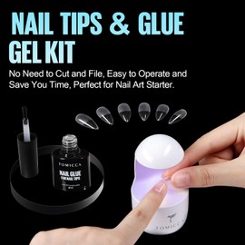 TOMICCA Artificial Nail Tips for Gel Nails Gel Nails Stiletto Long Nail Tips with Glue Set, 120 Pieces Soft Gel Full Cover Nail Tips, Professional Salon Quality - 12 Sizes