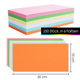 OfficeTree OfficeTree 250x Moderationskarten Rechteckig 20 x 9,8 cm - Metaplankarten Rechteckig 6 Farben - Moderationskarten Set Bunt - Lehrerbedarf für Präsentation und Vortrag
