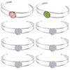 SUNNYCLUE 8Pcs Cabochon Bangles Adjustable Blank Bangle Silver Metal 304