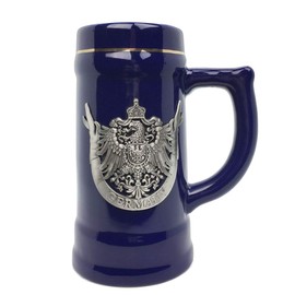 0.75 Liter | OktoberfestHaus Beer Lover Gift Beer Stein Tankard Medieval German Adler (Eagle) Coat Of Arms With Germany On Metal Emblem Bier Krug Cobalt Blue Ceramic Mug