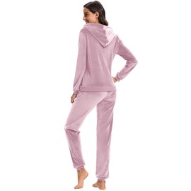 Womens 2 Piece Sweatsuits Set Velvet Long Sleeve Zip Up Track Suits Jogging Suit, Pink, Large