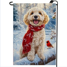 Winter Golden Doodle Garden Flags 12x18 Inch Double Sided, Burlap Dog Snow Outdoor Garden Flag Winter Decorations, Small Decorative Yard Lawn Falgs for Outside