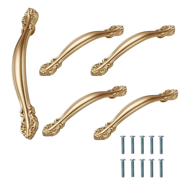 Pack of 5 Cabinet Handles, Gold Bar Handles, Furniture Handles,