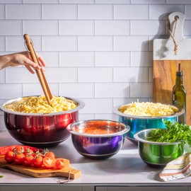 Colleta Home Colorful Mixing Bowl- 4 Pc Set- Stackable Nesting Bowls- Stainless Steel Mixing Bowls Non Slip Silicone Bottom- Cookware Set