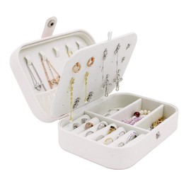 Travel Jewelry Box Organizer Case Glitter White Vegan Leather Portable Storage, Glitter White