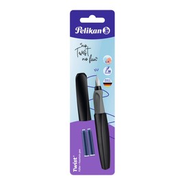 Pelikan Twist Fountain Pen with 2 Ink Cartridges, Medium Nib, Black, Blister Card (946814)