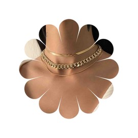 TseenYi Mehrlagige Klobige Kette Halskette Gold Kubanische Kette Choker Halskette Schlange Kette Schichtung Halskette Punk Mehrlagige Dicke Kette Halskette Schlange Flache Kette Halskette