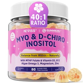 2 Pack Myo-Inositol & D-Chiro Inositol, Hormone Balance for Women | Sugar Free Inositol Gummies w/Omega 3, MTHF Folate, Vitamin D3, B12, Magnesium & Zinc for Ovarian Health, Ideal 40:1 Ratio, Vegan