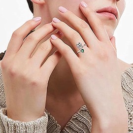 Crystal Frog Ring Rhinestone Heart Knuckle Ring Love You Forever Finger joint Ring Adjustable Animal Jewelry for Women Girls (Green)