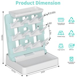 CINWWNI Baby Bottle Drying Rack, Vertical Standing Bottle Dryer Rack Holder-Space Saving Baby Bottle Drying Rack for Countertop-Holds Up to 12 Baby Bottles & Cup(Blue & White)