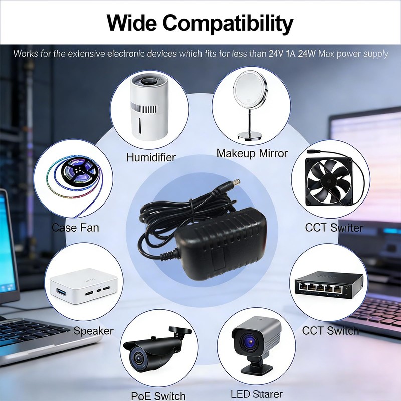 24V 1A Power Supply, AC to DC Adapter 5.5mm x
