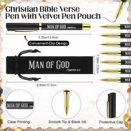 Seajan 30 Sets Father's Day Man of God Pens Gifts Christian Father's Day Church Gifts for Men Bible Verse Ballpoint Pens Bulk with Velvet Pouch Religious Baptism Favor for Pastor Clergy Dad Godfather
