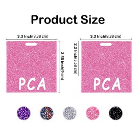 Abamilaka Pink PCA Badge Buddy Card Acrylic Bling Horizontal Badge Reel Holder Buddies Nursing Nurse Gifts for Women Glitter Identification Tags Nursing Accessories ID Name Cards