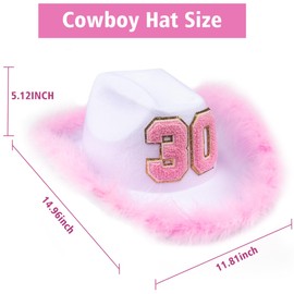 JUSTOTRY 30th Birthday Black Cowboy Hat - 30TH Birthday Outfit Gifts for Women Cowgirl Hats with Wide Brime for 30th Birthday Decorations