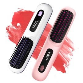 S7 Cordless Hair Straightener Brush, Portable Negative Ion Hot Comb  Long Battery Life with USB Rechargeable Feature Fast Heating 3 Temp Settings Anti-Scald, 20Mins Auto-Off, for Travel - Color: WHITE