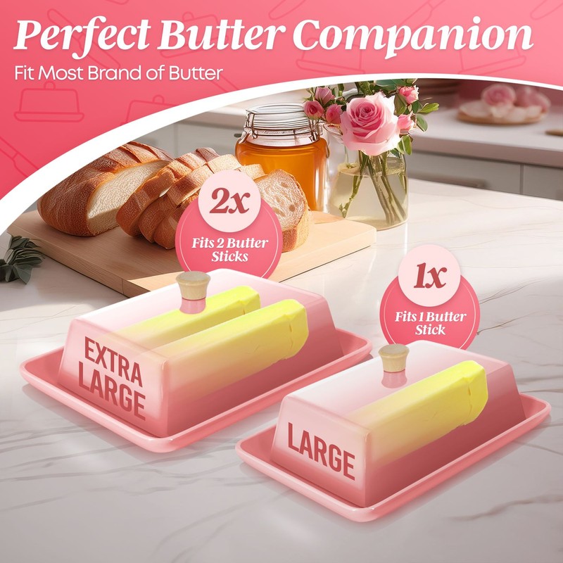 Ceramic Pink Butter Dish and Lid Cover - Butter Storage