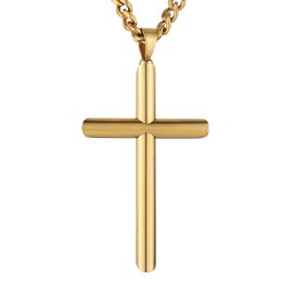 HZMAN Large Cross Necklace for Men High Polished Stainless Steel Heavy Oversize Cross Pendant Christian Faith Jewelry Gift 7mm Cuban Chain, Stainless Steel, No Gemstone