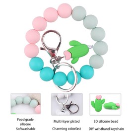 Phamines Silicone Beaded Wristlet Keychains with Charms, Rabbit Duck Dinosaur Cactus Bear Beads Key Ring Bracelet for Women (Yellow Duck)