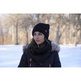 Funky Junque Oversized Slouchy Beanie Bundled with Matching Infinity Scarf, Black (Confetti), One Size