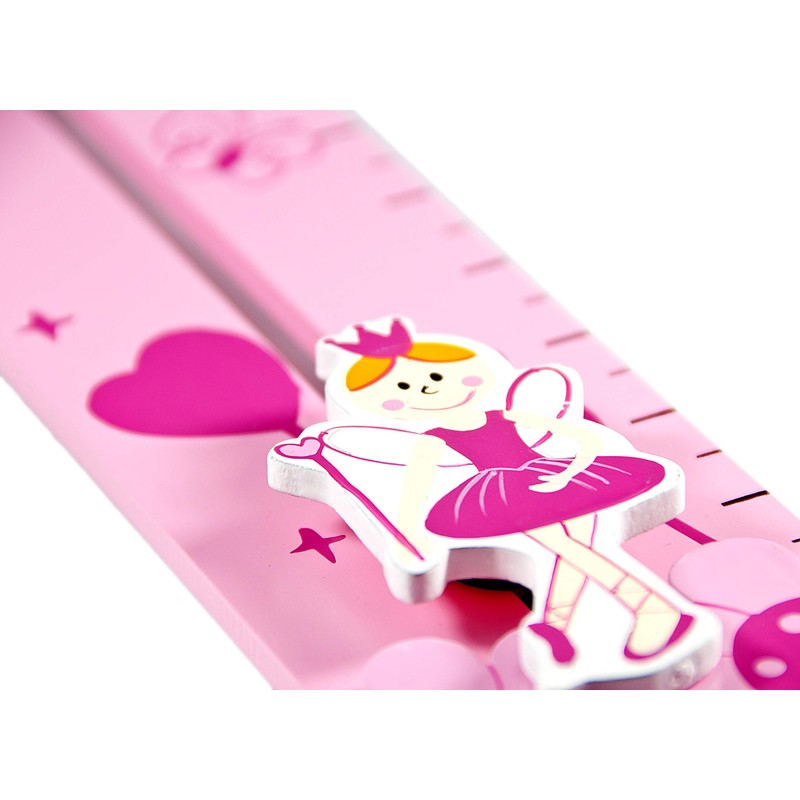 Children's Wooden Height Chart Pink Princesses for Girls Nursery