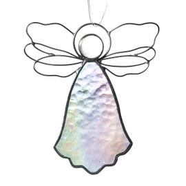 Angel Ornament Stained Glass Window Sun Catcher Display Christmas Tree Decoration Holiday Decor Memorial Remembrance Sympathy Gifts for CNA Nurse J Devlin ORN 303 Series (Clear Iridescent)