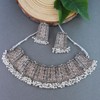 I Jewels Oxidised Silver Plated Afghani Choker Necklace Jewellery Set