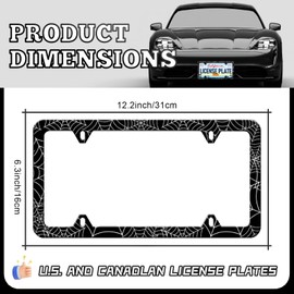 Spider Web License Plate Frames - 2 Pack Front Rear Goth Gothic Web License Plates Holder Covers, Aluminum Metal Rust-Proof Waterproof Car Tag Frame with Screws Fasteners Caps