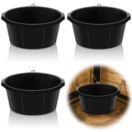 Maxdot 3 Pcs Rubber Tub with Hanging Hooks 6.5 Gallon Horse Feeder Bucket 8.3 x 17.7 in Feed Pan for Goats Horses Dog Animal Livestock Feeding