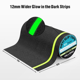 360Tronics Wide Anti Slip Tape with Glow-in-the-Dark Stripe, Waterproof Non Skid Tape for Stairs Steps, High Traction Safety Non Slip Strip Adhesive Grip Tape for Outdoor and Indoor, 12 Inch x 33 Feet
