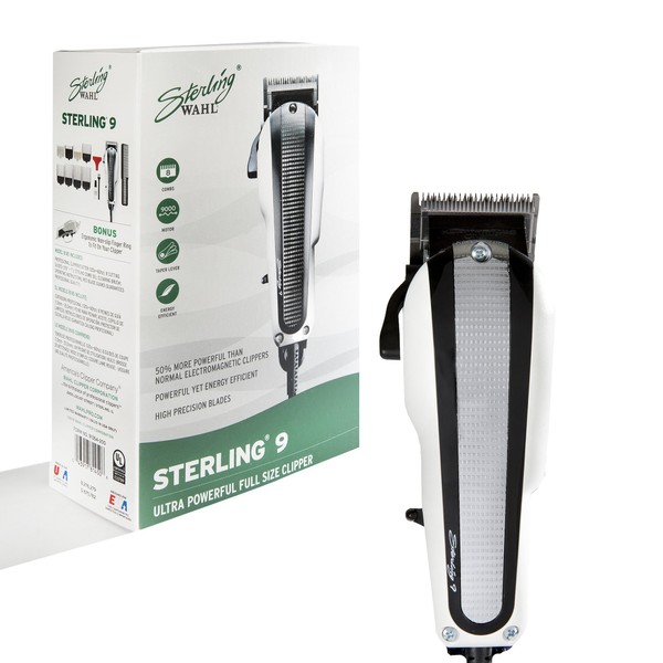 Wahl Professional Sterling 9 Clipper #8145 – Great for Professional Stylists and Barbers – V9000 Electromagnetic Motor - White