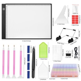AUAUY A4 LED Light Pad for Diamond Painting Kit, 3 Levels Adjustable Brightness Light Box Drawing Board, Diamond Art Light Board, with Diamond Art Accessories and Tools for Tracing, USB Powered