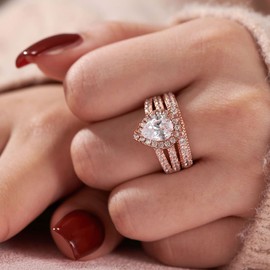 Wuziwen 4 Ct Wedding Engagement Ring Set for Women 925 Sterling Silver Cubic Zirconia (Rose Gold, 5)