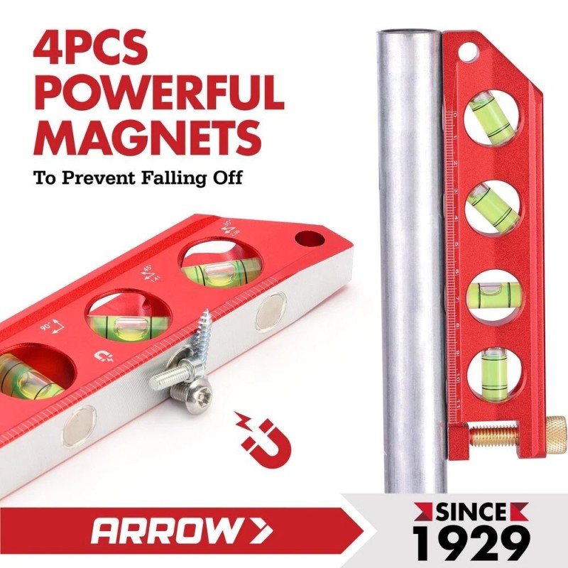 ARROW 6.3" Torpedo Level Magnetic Leveler 0°/30°/45°/90° Bubble Metric SAE
