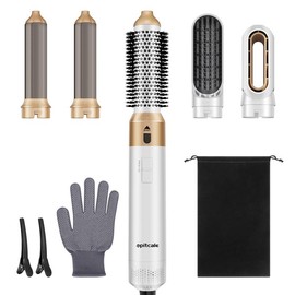 SPITCALE 5 in 1 Professional Hot Air Styler • Curling Iron • Powerful Hair Dryer & Straightener Set • Styling Without Heat Damage - Colour: White gold