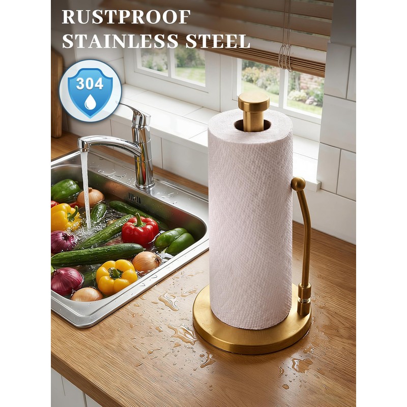 SMARTAKE Paper Towel Holder, Paper Towel Dispenser Standing Weighted Base