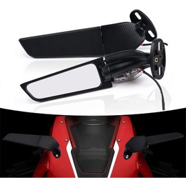 Motorcycle Rearview Mirrors, Adjustable Rotating Side Mirrors with Turn Signal Light Fit for Honda Kawasaki Suzuki Yamaha Motorcycle Wing Mirror - LARGE with light