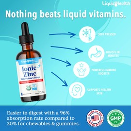 LIQUIDHEALTH USDA Organic Ionic Zinc High Potency Drops - Trace Mineral Liquid Vitamin Supplement for Adults & Kids - Immune & Digestive Support, Skin & Wound Health - USA Made, Vegan, Non-GMO (2 oz)